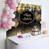Lofaris Black Gold Glitter Lighted Happy Birthday Backdrop